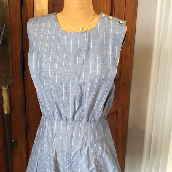 Line & Dot Blue Open Back Linen Dress Skater Sz.M - Picture 6 of 8